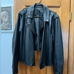 Torrid size 2 Leather jacket with purple floral details; bomber jacket XXL